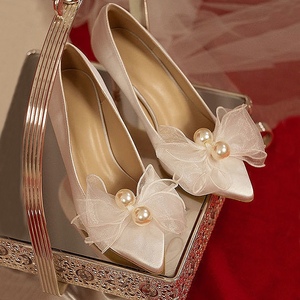 白色婚纱鞋结婚鞋子新娘高跟鞋女细跟婚鞋2022年新款水晶鞋法式春