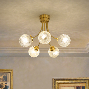 美式全铜轻奢客厅半吸顶灯复古法式餐厅书房卧室玻璃分子吊灯casa