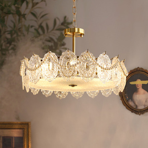 法式轻奢客厅半吸顶吊灯全铜复古主卧贝壳玻璃水晶餐厅灯casa珍珠
