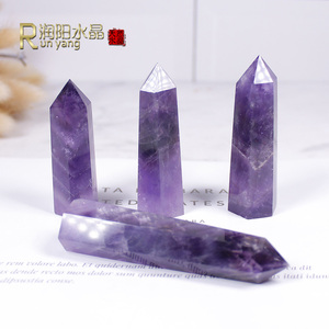 Runyangshi天然乌拉圭深紫水晶原石打磨单尖六棱水晶柱装饰摆件