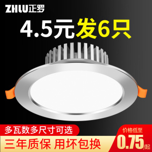 筒灯led天花灯家用客厅吊顶嵌入式12W9W4寸18w商用射灯全铝孔灯