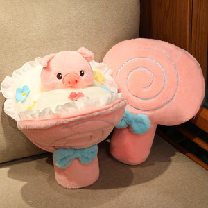 可爱小猪变身棒棒糖花束毛绒玩偶公仔布娃娃玩具送女孩子生日礼物