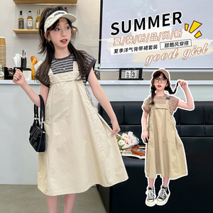 女大童背带裙两件套夏季新女孩韩版套装裙子中大童洋气时髦连衣裙