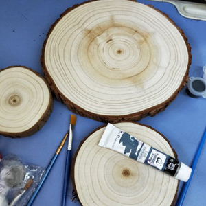环创圆木片雪松木块边角料木板绘画原色树片木头画树轮木头片diy