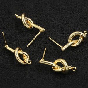 铜镀真金带吊环扭起来耳环简约打结耳钉925纯银针体DIY耳饰配件