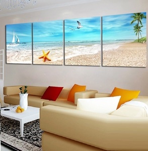 客厅挂画沙发背景墙装饰画四联无框画简约餐厅卧室壁画海滩海景画