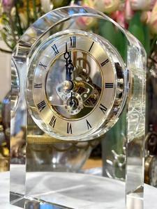 复古印度工艺品全新水晶玻璃台钟时钟电子钟铜表机芯钟2.5斤惊艳