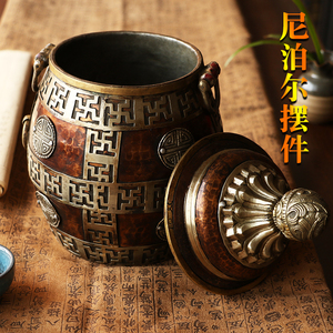 藏式家居酥油茶壶铜特大号茶叶罐尼泊尔装饰品客厅藏式铜壶收纳
