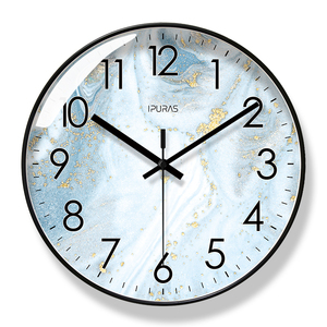 易普拉8229理石纹理钟表时钟挂墙挂钟客厅北欧简约静音扫秒石英钟