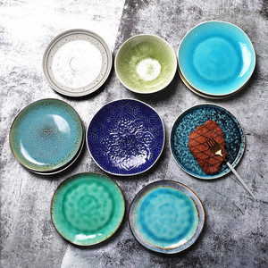 陶瓷手绘餐具沙拉圆盘特色餐厅平盘个性创意浮雕盘冰裂盘艺术挂盘