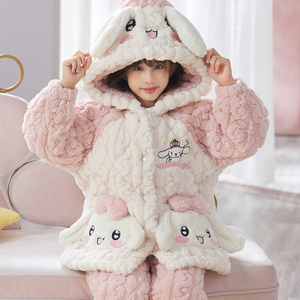 儿童睡衣冬季美乐蒂三层夹棉加厚款女童宝宝法兰绒保暖家居服套装