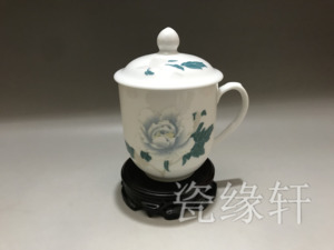 湖南醴陵陶瓷群力90年代釉下五彩白牡丹2号胜利杯非现代仿品保真