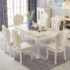 欧式餐桌椅组合长方形大理石现代简约家用小户型简欧实木餐桌饭桌