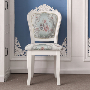 小玫瑰欧式餐椅韩式田园现代简约实木布白色酒店梳妆书桌美甲椅子