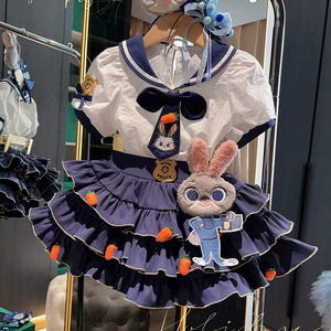 女童迪士尼公主裙夏季2024新款朱迪cos衣服兔子警官夏装儿童套装
