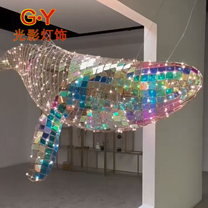 玄关艺术装置吊灯走廊橱窗灯过道装饰海豚鲸鱼造型灯七彩亚克力灯