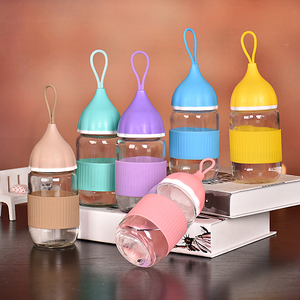创意可爱玻璃小艾杯洋葱头学生水杯企鹅杯便携提绳礼品随手杯定制