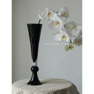uwhytime中古黑色两用法式高脚艺术花瓶烛台花器纯手工复古摆件