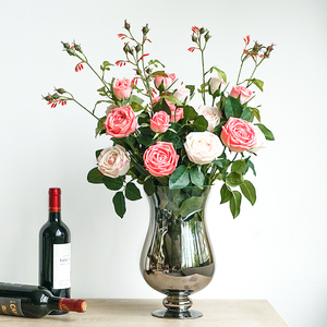 欧式单支高档多头手感保湿玫瑰仿真花假花装饰花绢花客厅餐桌摆件