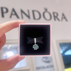 [新品]Pandora潘多拉绿色密镶四叶草吊饰纯银女手链散珠DIY串饰品