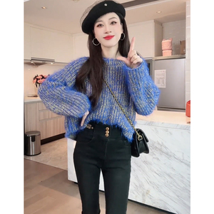 韩版时尚慵懒风海马毛针织衫女冬季新款宽松休闲减龄气质粗线毛衣