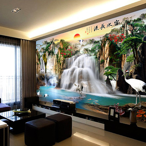 三D立体山水风景画壁纸现代简约5d客厅沙发壁画大气背景8d墙布