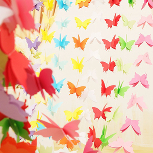 3D蝴蝶纸拉花串旗创意挂件节庆生日派对店面婚房背景吊饰品悬挂