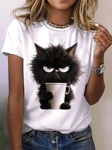 Black Cat T Shirt Women 跨境热卖可爱卡通猫咪印花时尚短袖T恤