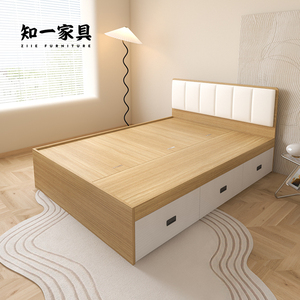 简约小户型储物床单人高箱收纳床板式抽屉双人床可定制省空间家具