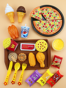 儿童过家家仿真塑料玩具厨房西餐厅快餐薯条披萨面包点心模型27件