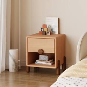 全实木儿童床头柜2024新款原木色榉木纯实木小型现代简约北欧美式