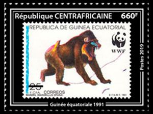 中非邮票上的非洲动物WWF猴子几内亚票中票邮票1枚新
