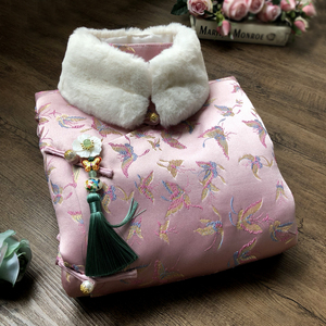 粉色旗袍小袄改良式修身年轻款中国风少女长款夹棉加厚优雅秋冬款