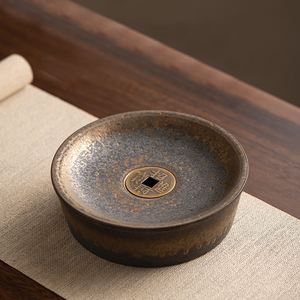 中式铜钱壶承陶瓷茶托小茶盘粗陶家用办公室壶托储水式干泡台圆形