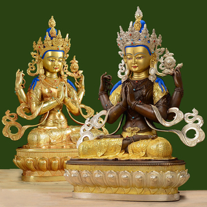 四臂观音纯铜佛像鎏金鎏银5寸7寸10寸15寸20寸西藏供奉观音菩萨
