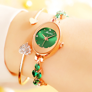 新款手表小众设计高级轻奢抖音镶钻手链防水女表绿色如意气质简约