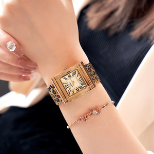 mishali时尚方形豹纹手表钢带女士复古小众设计网红同款个性简约