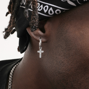GRGR S925 cross earrings 纯银十字架耳圈男女嘻哈镶锆石耳钉坠