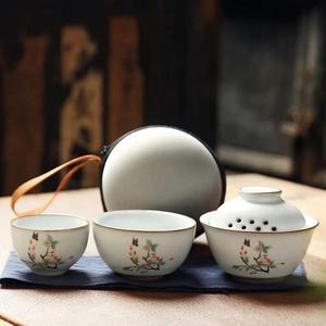 定制陶瓷茶具一壶两杯快客杯携带式复古紫砂旅行茶具套装创意礼品