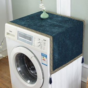 冰箱防尘罩布盖巾顶双开门中式洗衣机帘罩垫子单开门冰箱盖布蓝色