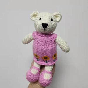 纯手工棒针编织毛线玩偶穿向日葵裙的小白熊摆件娃娃拍照道具成品
