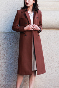 定制女大衣英国砖红色羔羊毛面料B家同款双排扣多色可选 门店定制