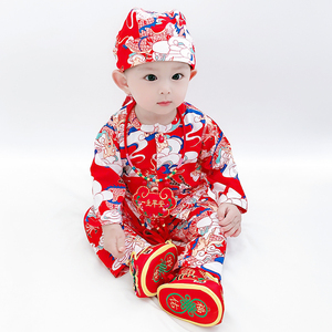 宝宝开春婴儿套装春装纯棉婴幼儿男女衣服中国风百天周岁礼服长袖