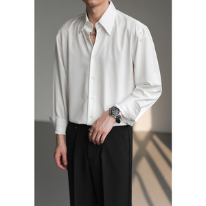 ZPZ韩系商务休闲宽松长袖衬衫 男春季上衣潮流高级垂感免烫白衬衣