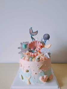 人鱼蛋糕装饰摆件 新款贝美壳人鱼公主蛋糕 卡通贝壳人鱼玩偶