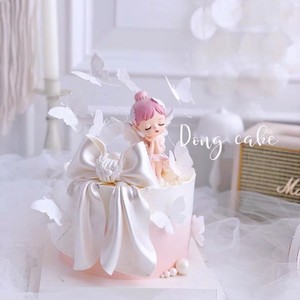 蛋糕装饰 威化纸白色蝴蝶小仙女粉色翅膀公主白色蝴蝶结烘焙摆件
