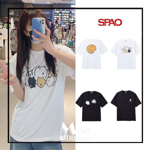 合作联名款~韩国设计师品牌24春SPAO可爱自嘲熊印花短袖T恤男女