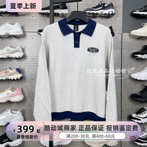 Skechers斯凯奇春季男女情侣同款时尚浅灰色毛织套头卫衣L124U032