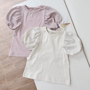 110-160 出口日本童装夏季雪纺灯笼袖纯棉t恤 中大童冷感短袖衫