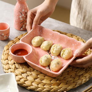 饺子盘陶瓷家用日式个性创意四方形虾盘带酱油醋碟包子盘带蘸料碟